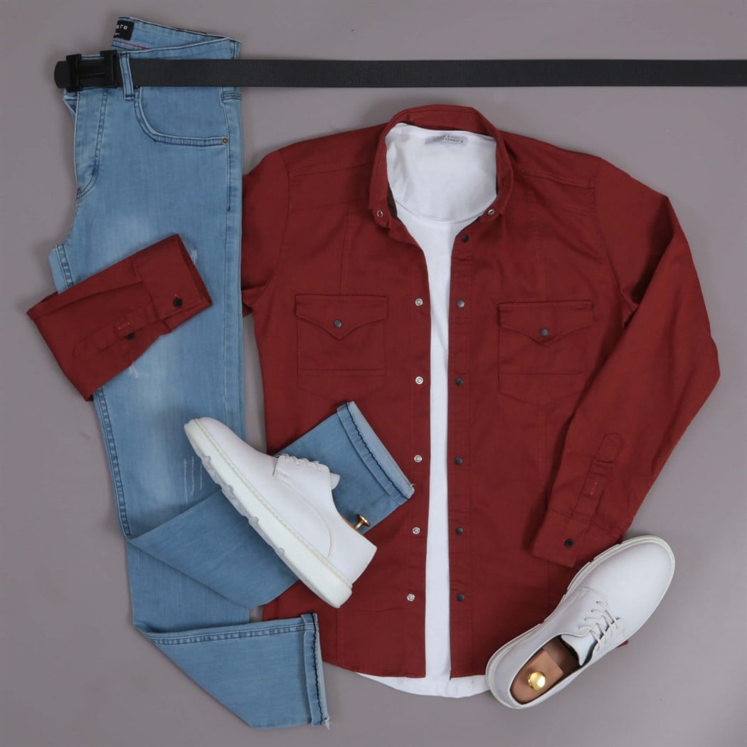 Kiramit Rengi Gömlek Pantolon Ayakkabı Kombini