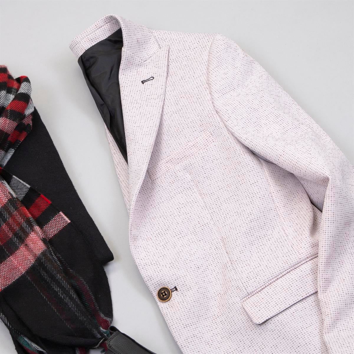 Kırçıllı Açık Pembe Blazer Ceket Kazak Pantolon Bot Kombin