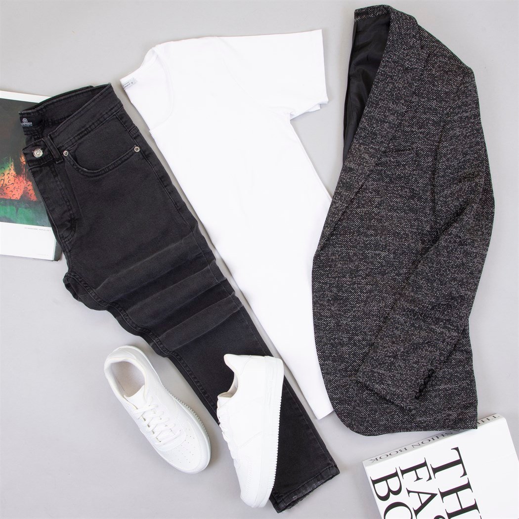 Kırçıllı Blazer Ceket Tişört Pantolon Ayakkabı Kombin