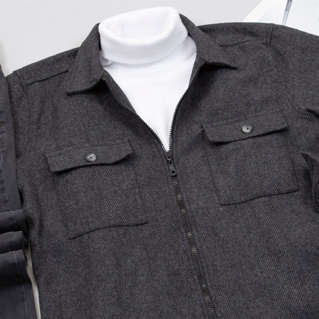 Kırçıllı Cepli Ceket Boğazlı Kazak Pantolon Ayakkabı Kombin