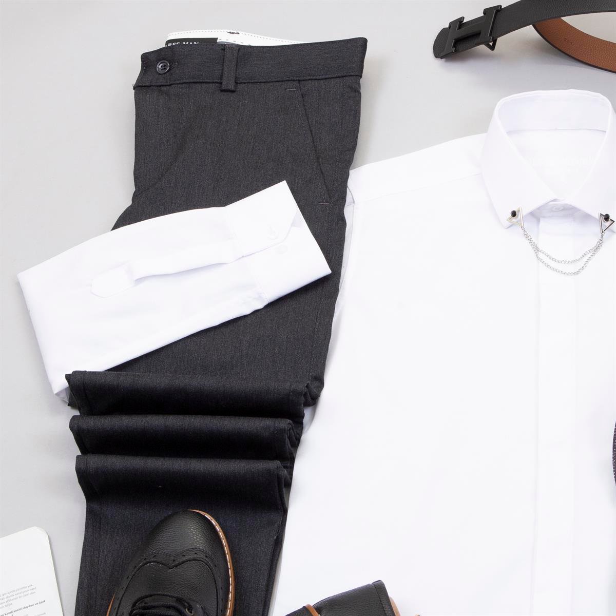 Kırçıllı Füme Blazer Ceket Gömlek Pantolon Ayakkabı Kombin