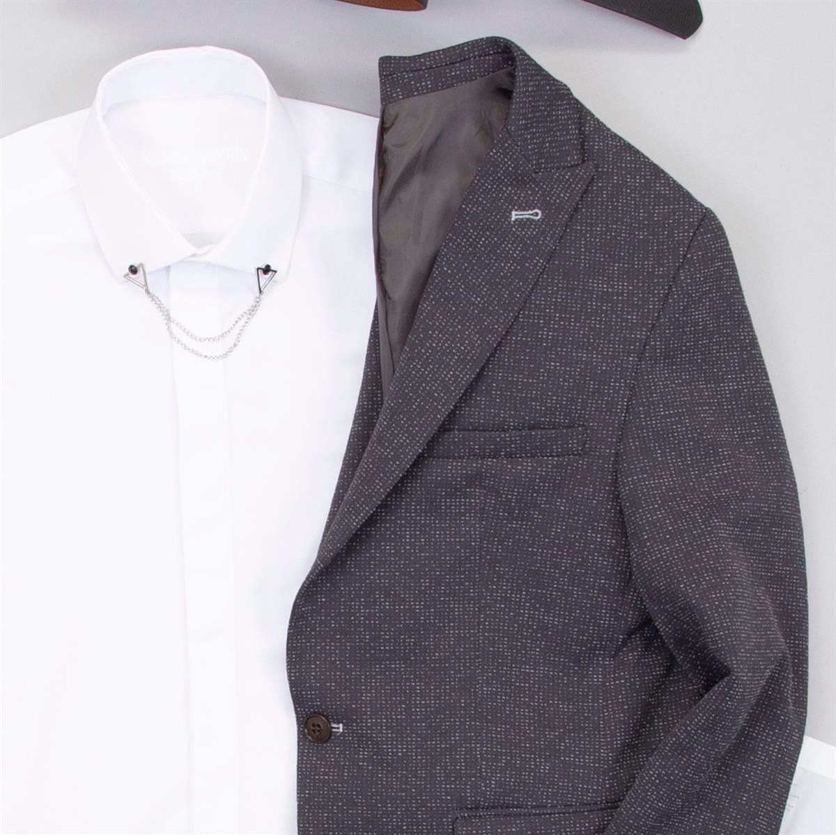 Kırçıllı Füme Blazer Ceket Gömlek Pantolon Ayakkabı Kombin