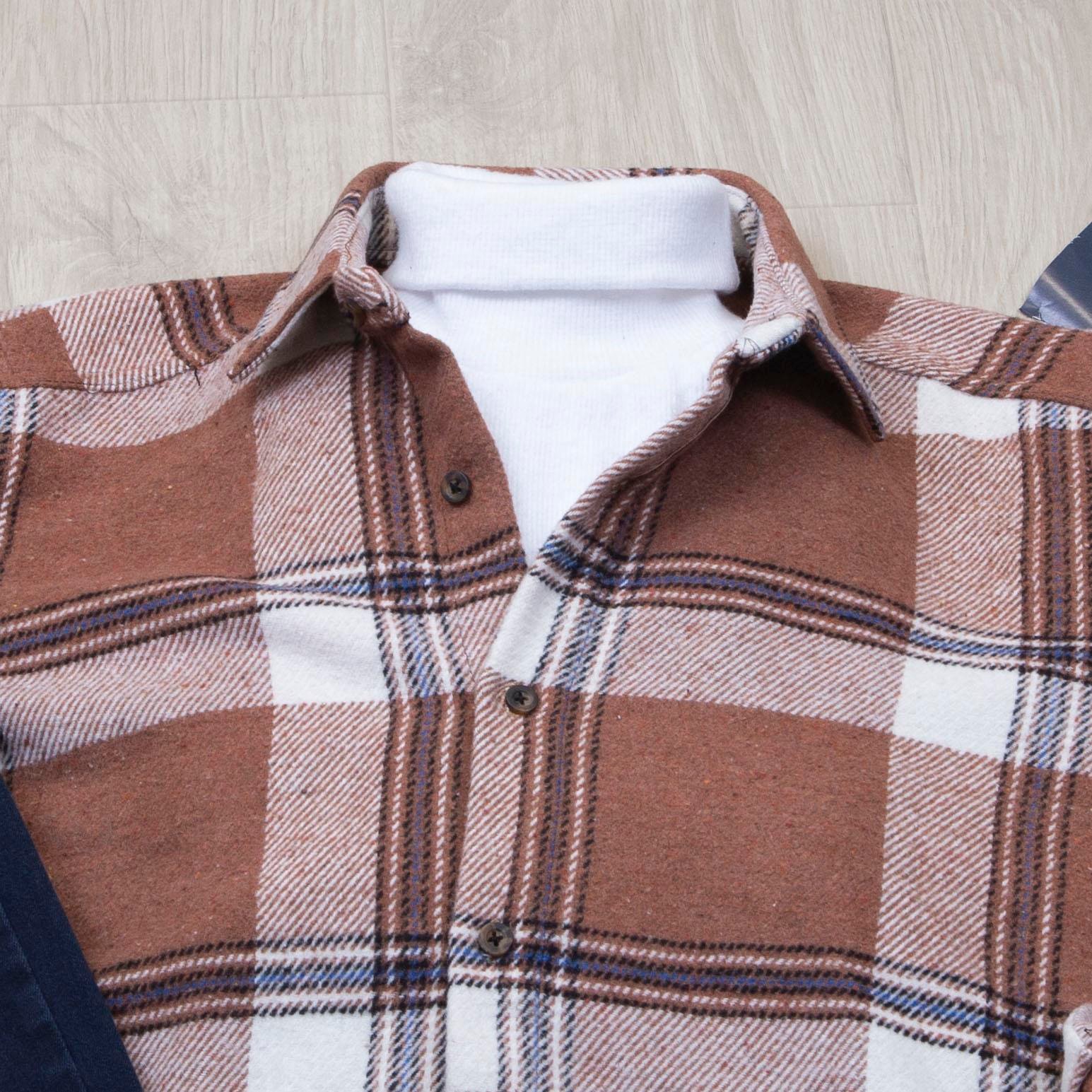 Kiremit Ekose Gömlek Bej Bot Lacivert Kot Pantolon Kombin