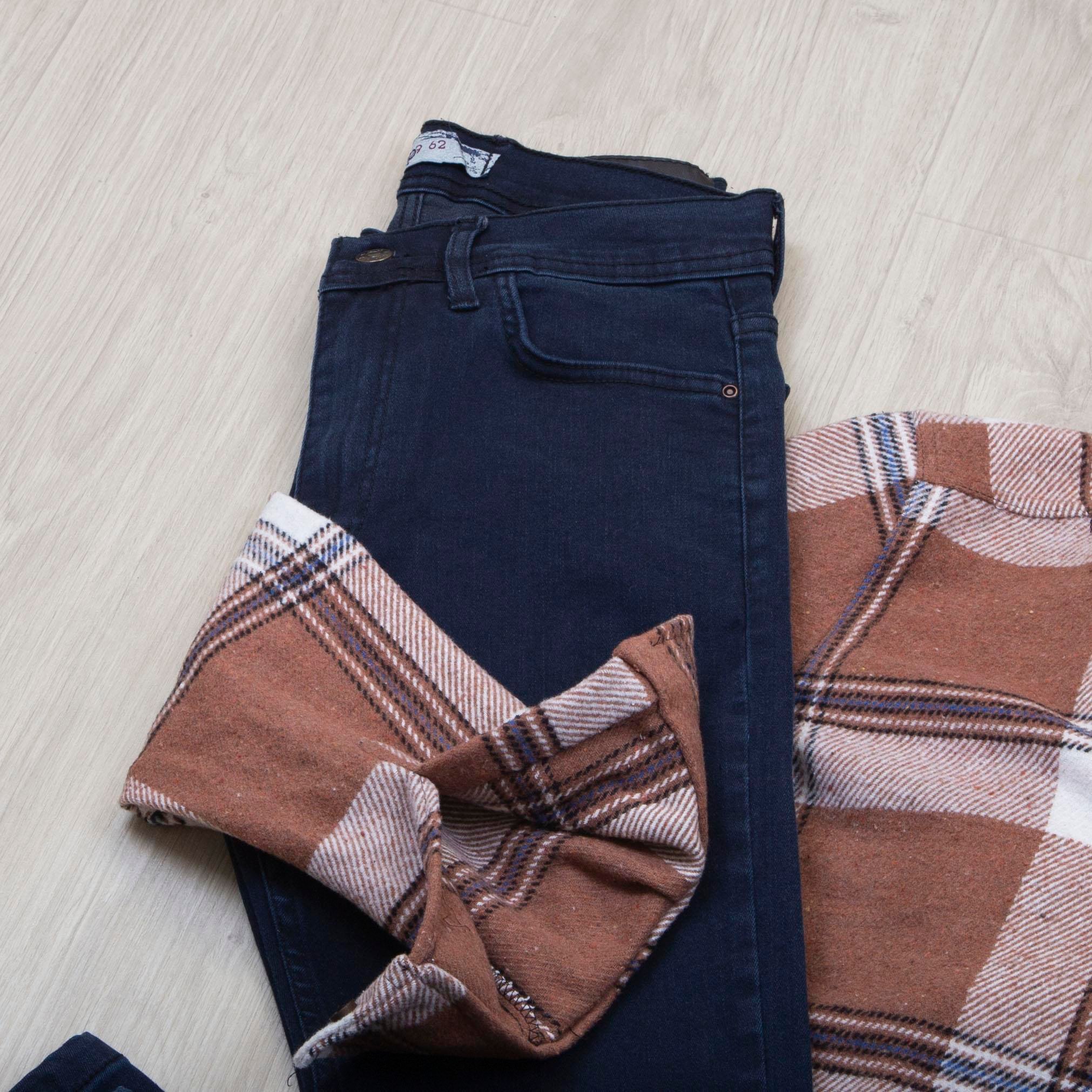 Kiremit Ekose Gömlek Bej Bot Lacivert Kot Pantolon Kombin