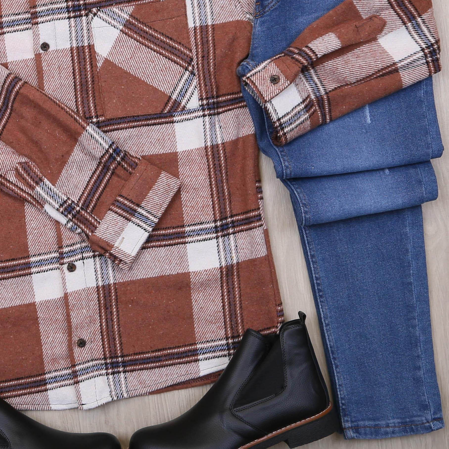 Kiremit Ekose Gömlek Bot Mavi Kot Pantolon Kombin