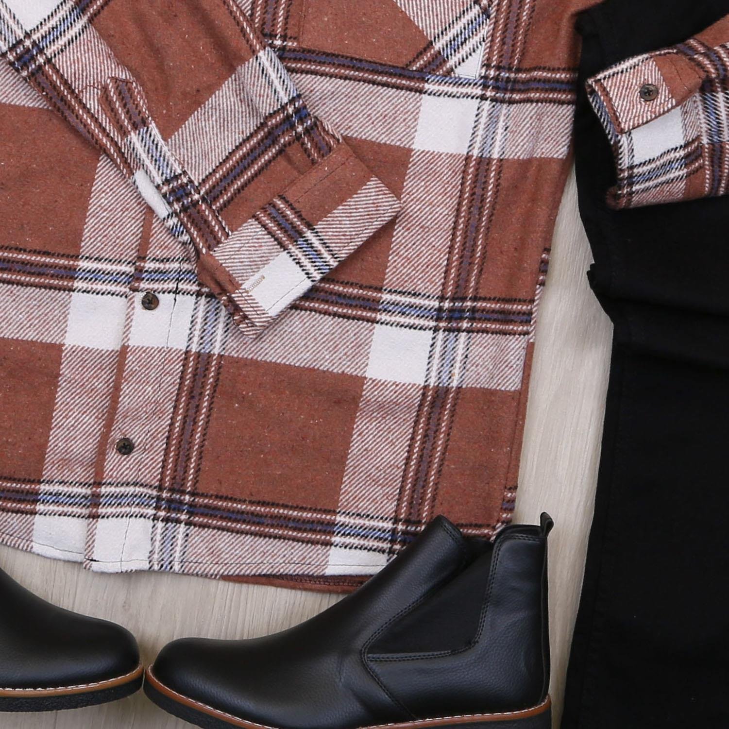 Kiremit Ekose Gömlek Bot Siyah Kot Pantolon Kombin