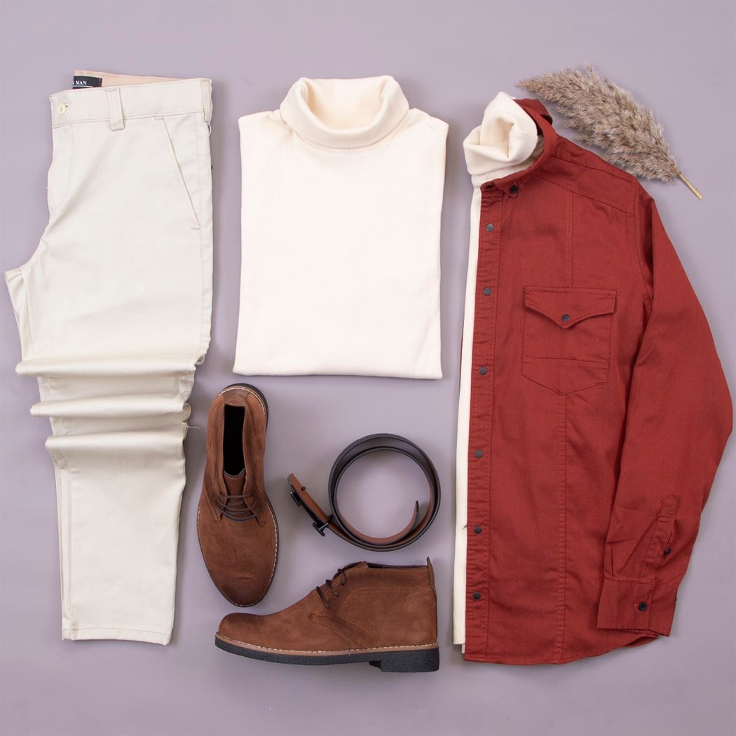 Kiremit Kot Gömlek Kazak Pantolon Bot Kombin