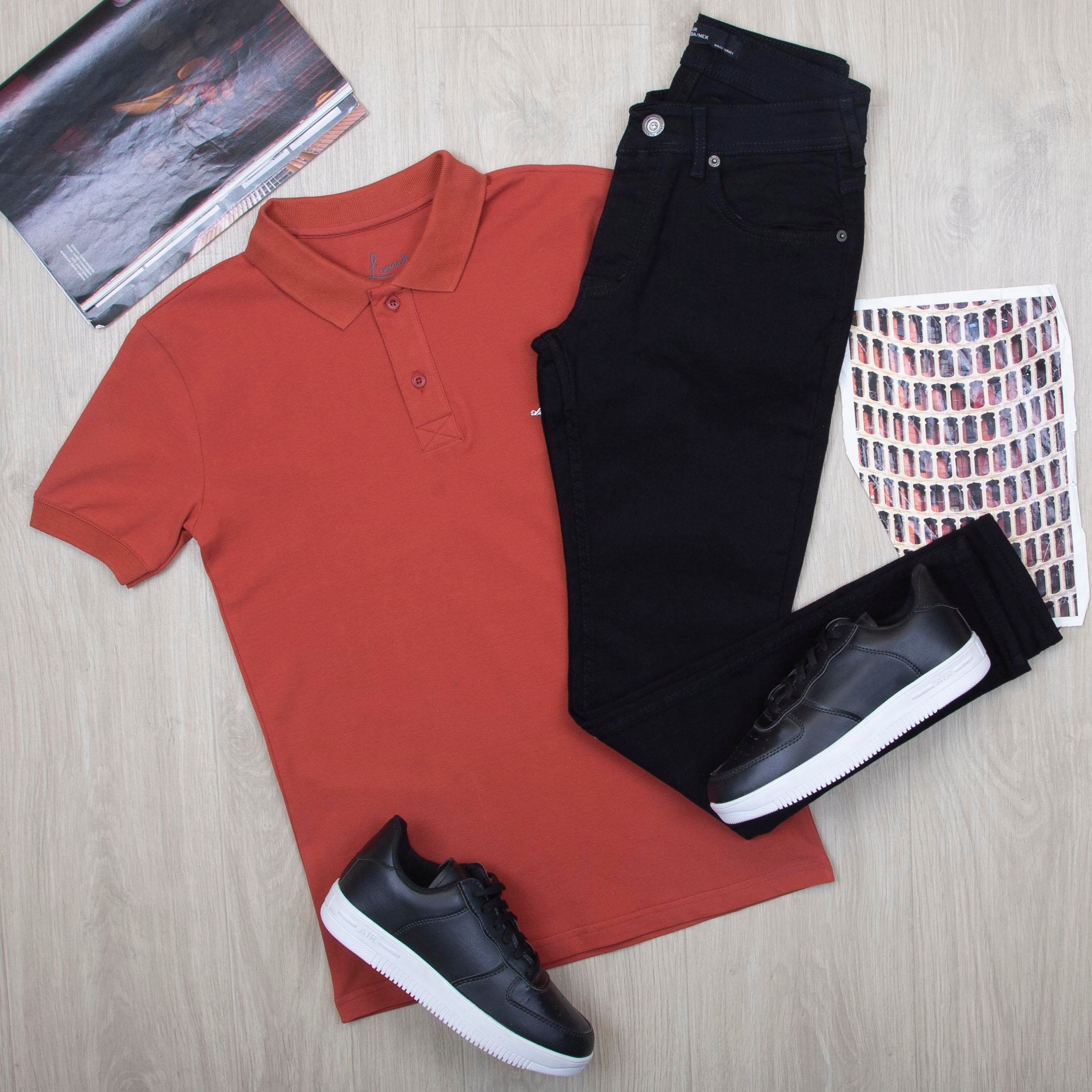 Kiremit Polo Yaka Tişört Pantolon Ayakkabı Kombin