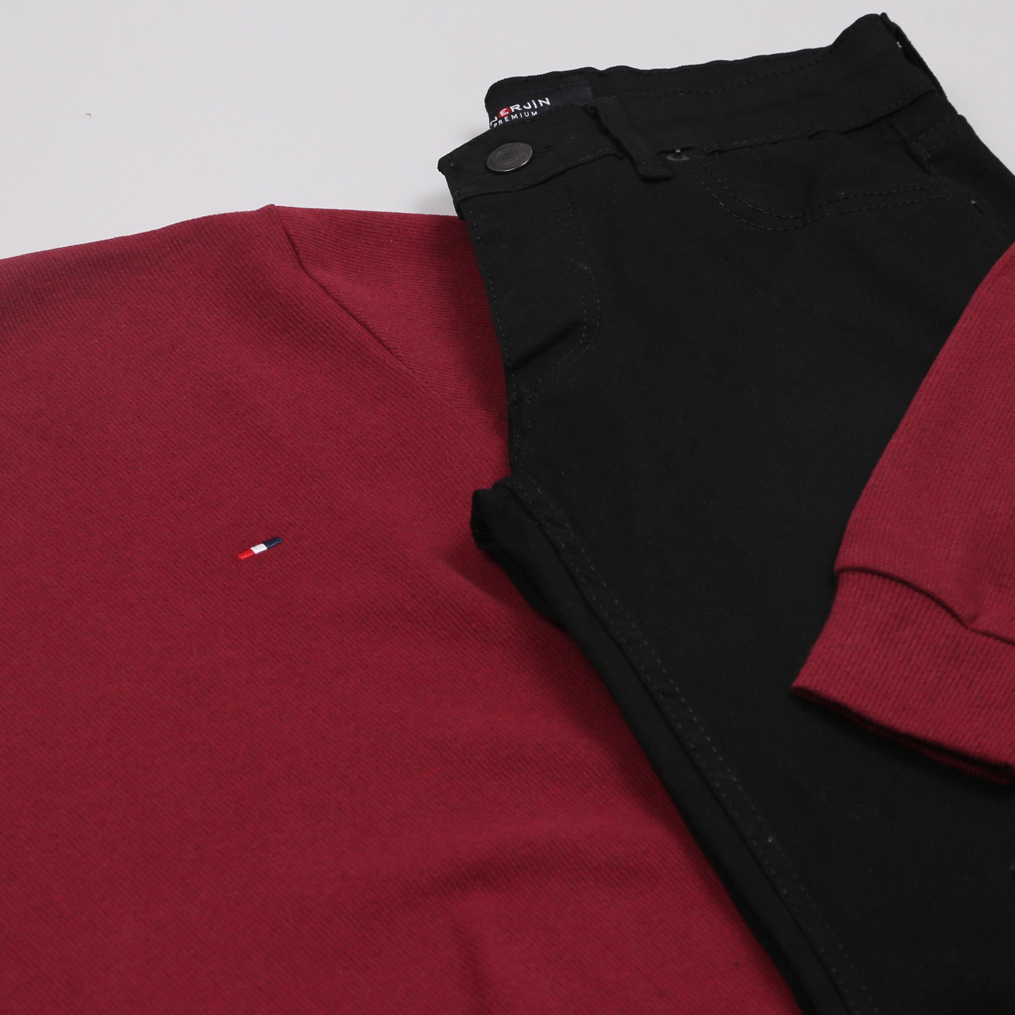 Kırmızı Kazak Kot Pantolon Bot Kombini