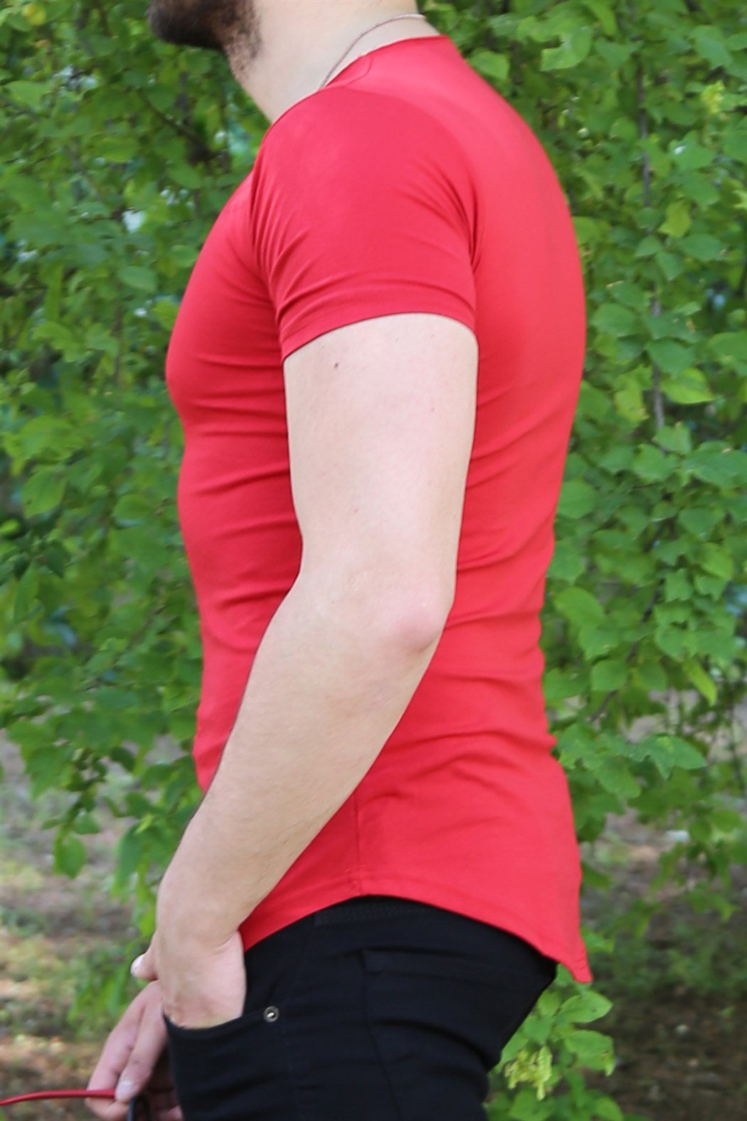 Kırmızı Oval Kesim Basic Tshirt