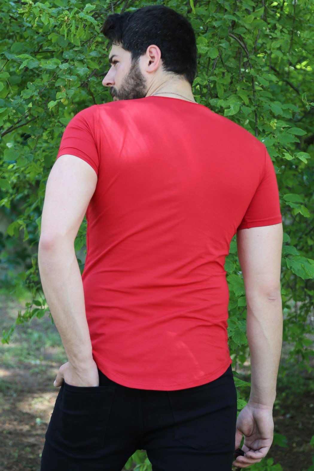 Kırmızı Oval Kesim Basic Tshirt