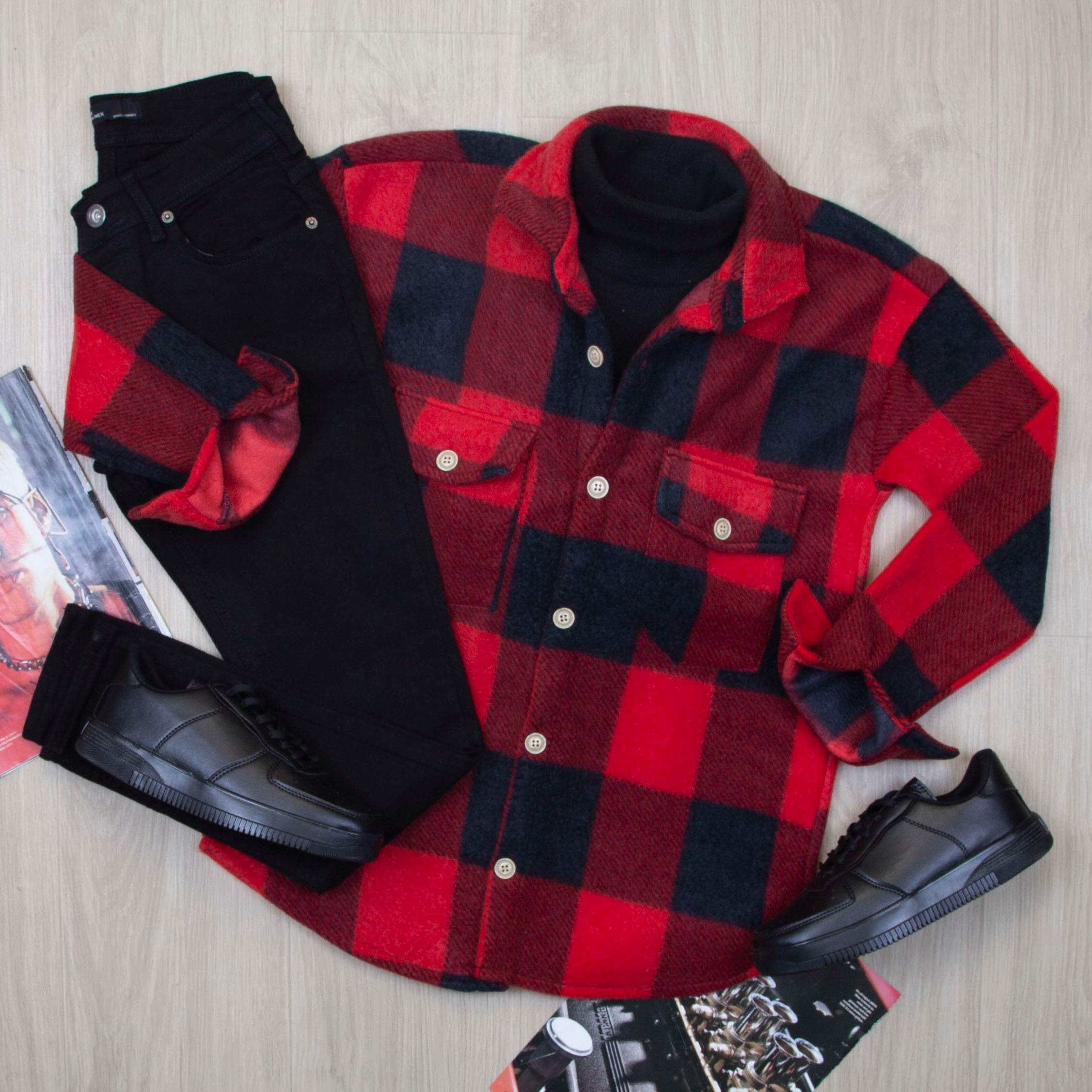 Kırmızı Polar Gömlek Body Pantolon Bot Kombin