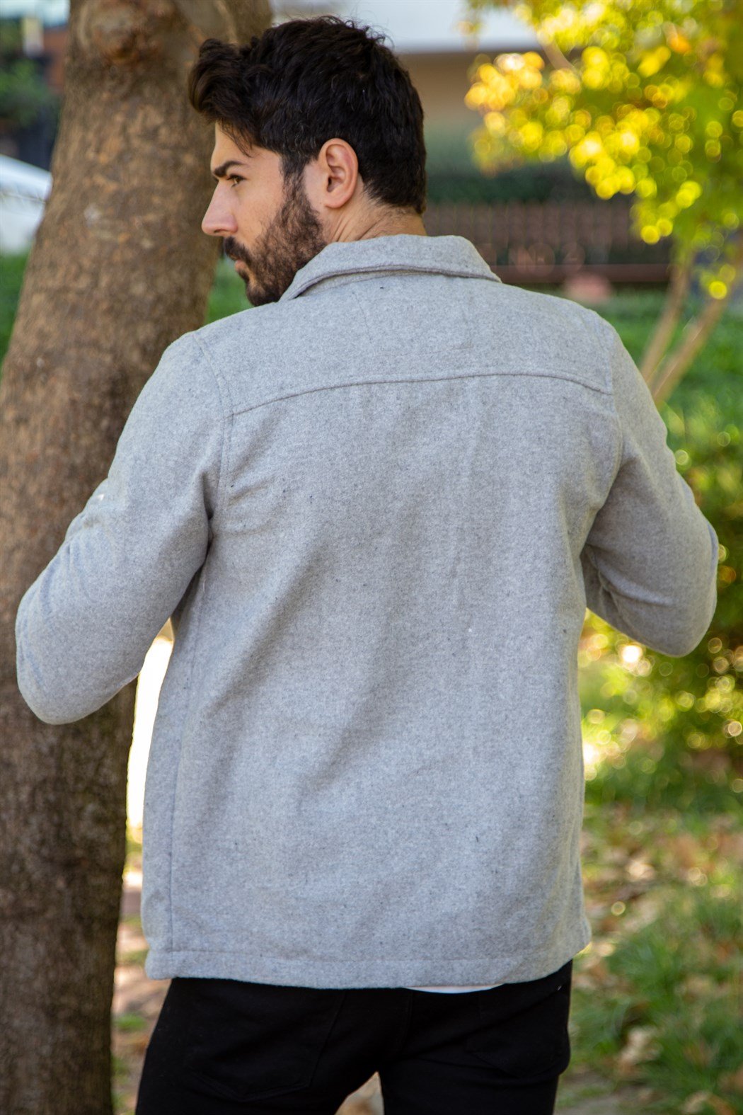 Kısa kaşe önden iki cepli kaşe gri süet ceket