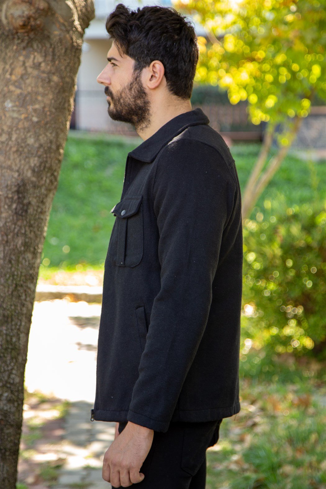 Kısa kaşe önden iki cepli kaşe mavi siyah ceket