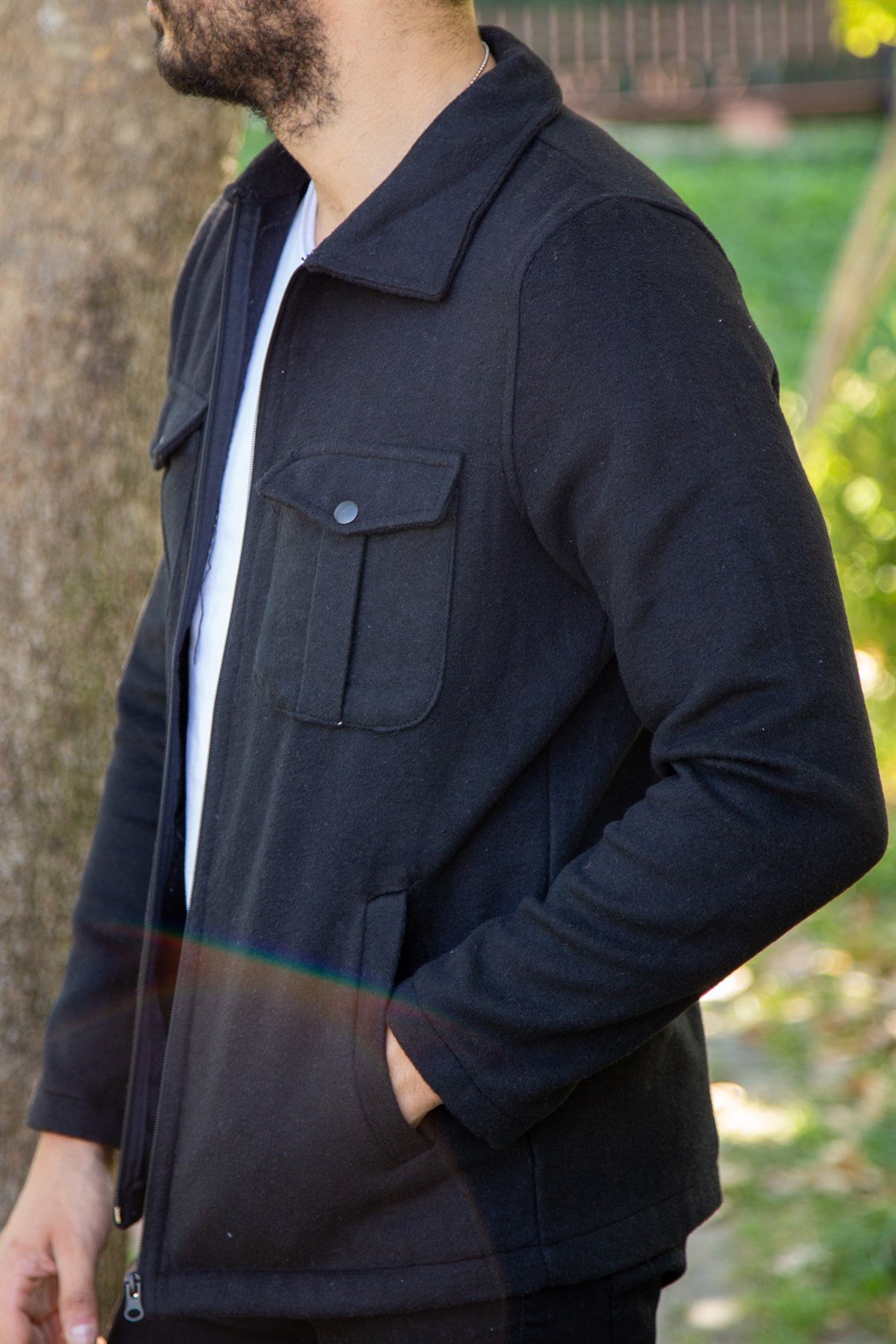 Kısa kaşe önden iki cepli kaşe mavi siyah ceket