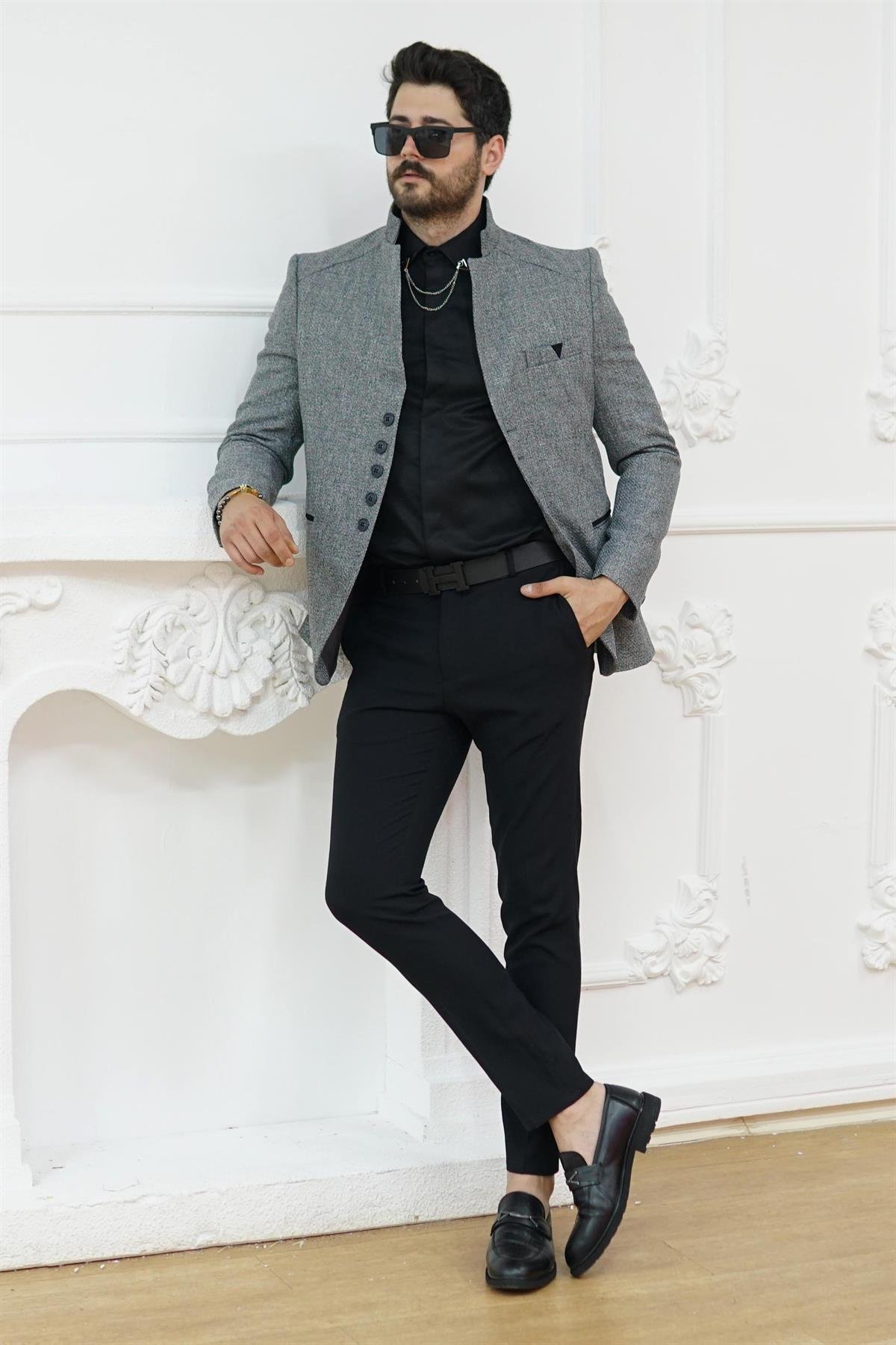 Klasik Dik Yaka Ceket Kombini