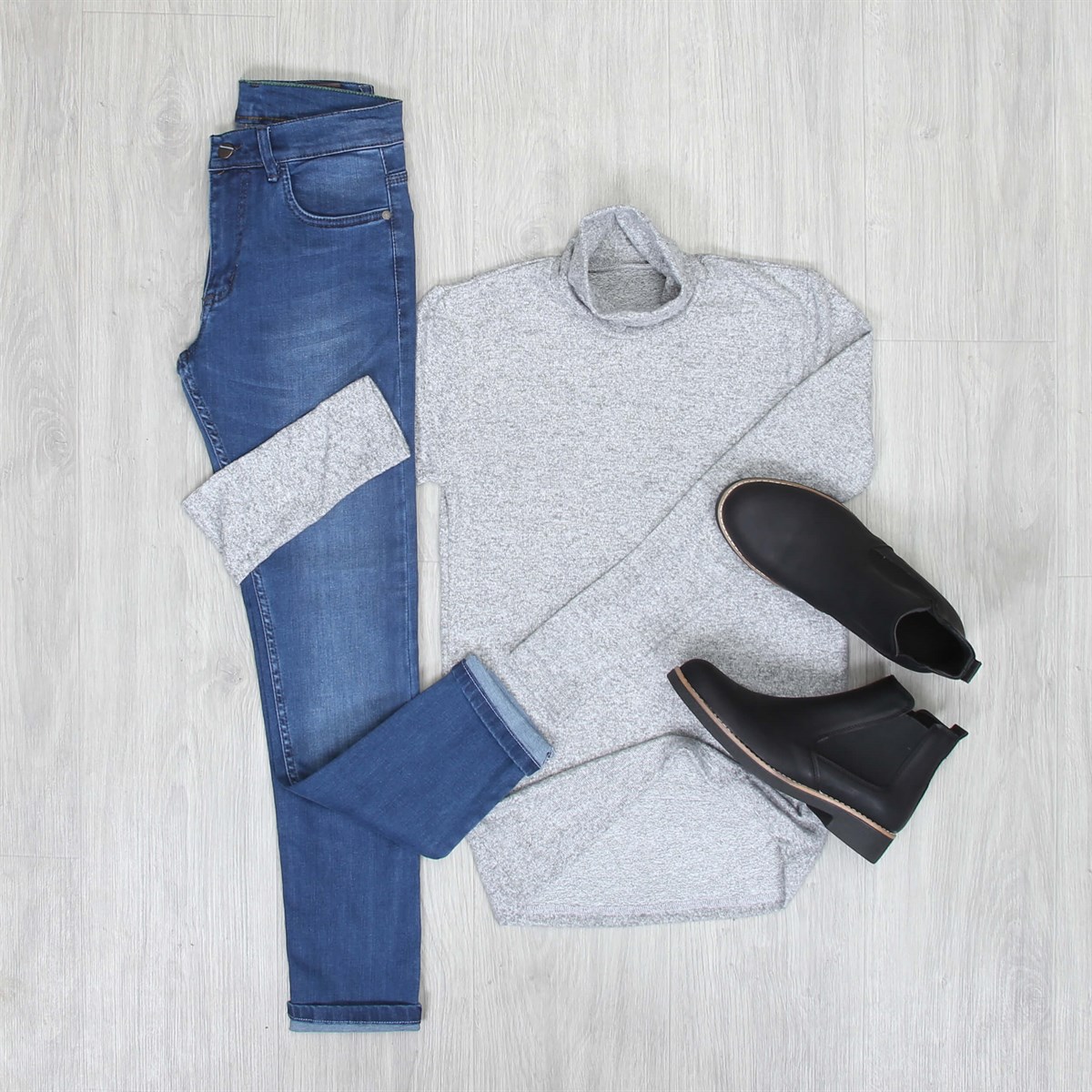 Kot Gri Kazak Bot Kombini