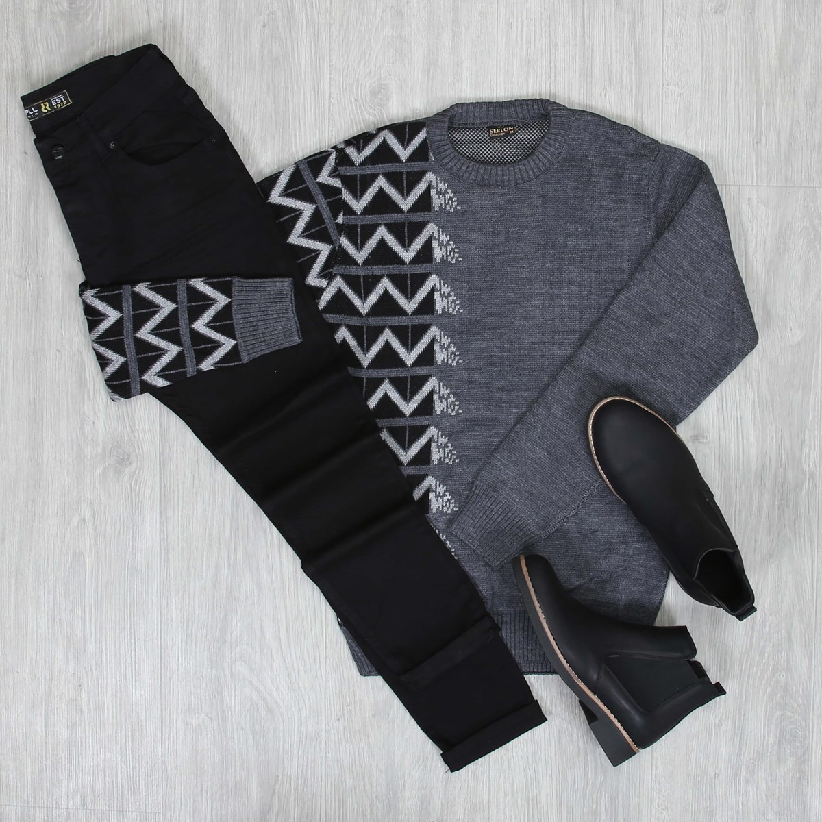 Kot Pantolon Siyah Gri Kazak Bot Kombini