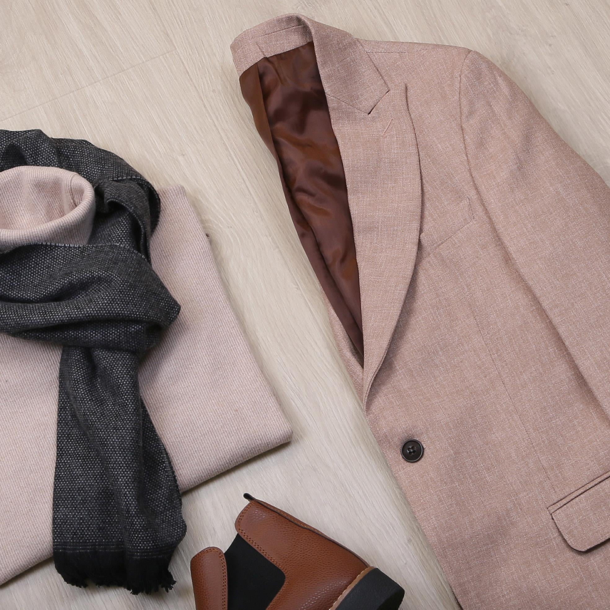 Koyu Bej Blazer Ceket Boğazlı Body Pantolon Bot Kombin