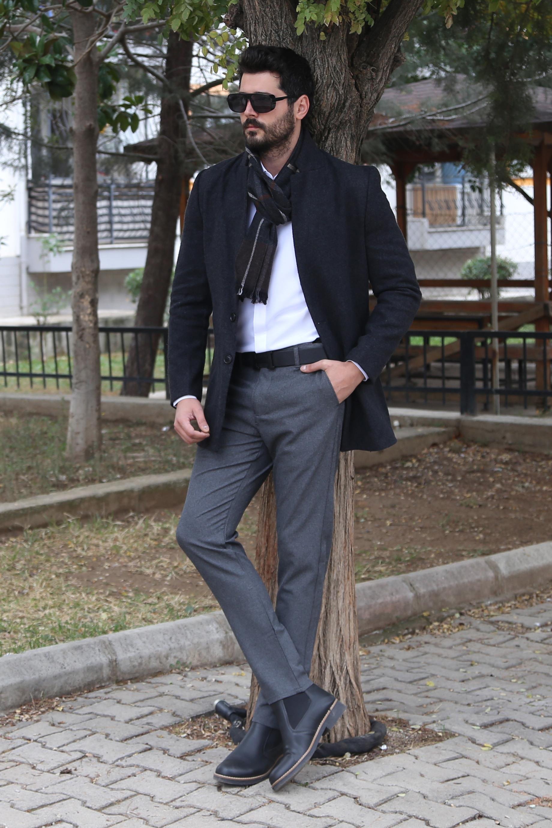 Koyu Füme Kaşe Kaban Kombini