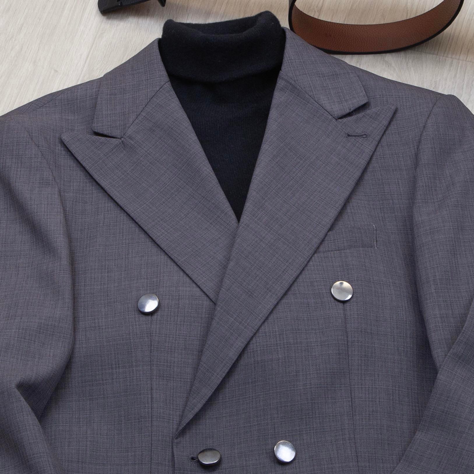 Koyu Gri Kruvaze Takım Elbise Kombini