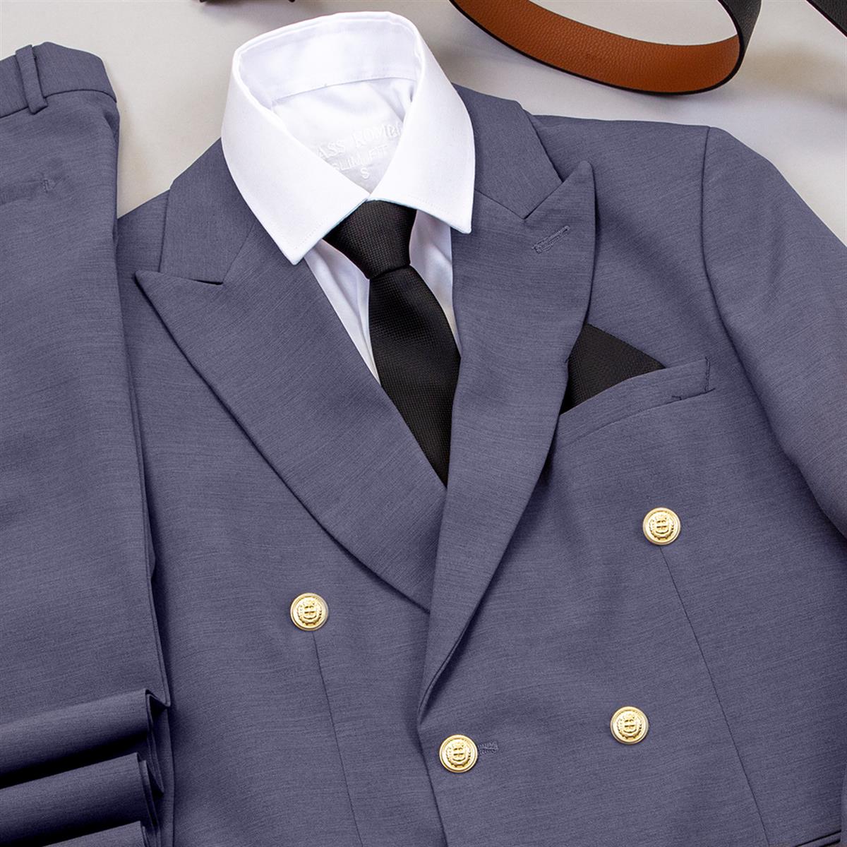 Koyu Gri Kruvaze Takım Elbise Kombini