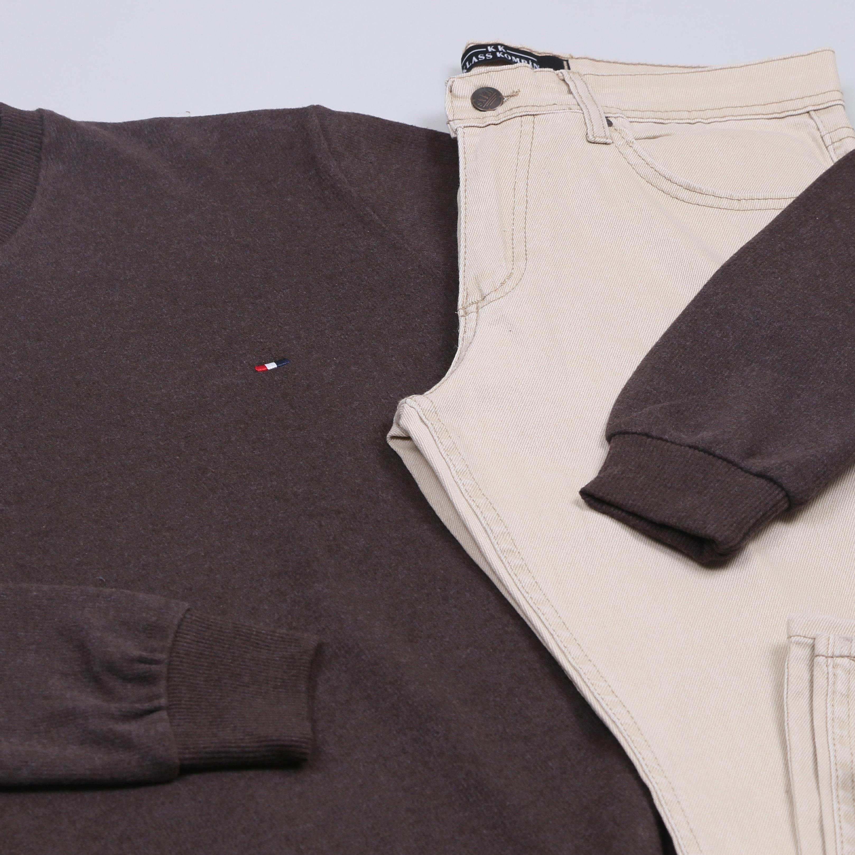 Koyu Kahve Kazak Kot Pantolon Ayakkabı Kombini