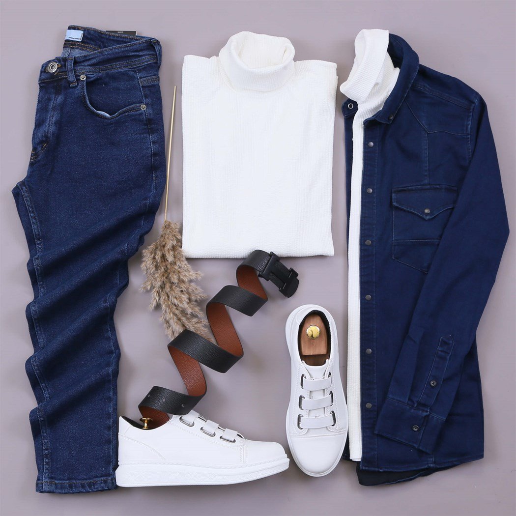 Koyu Mavi Kot Gömlek Tisört Pantolon Bot Ayakkabı