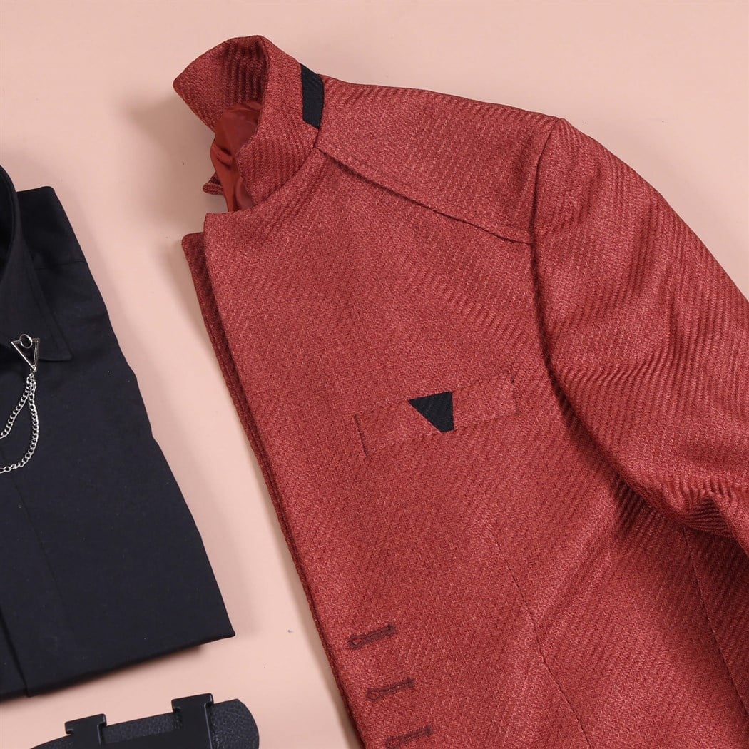 Kramit Renk Dik Yaka Takım Elbise