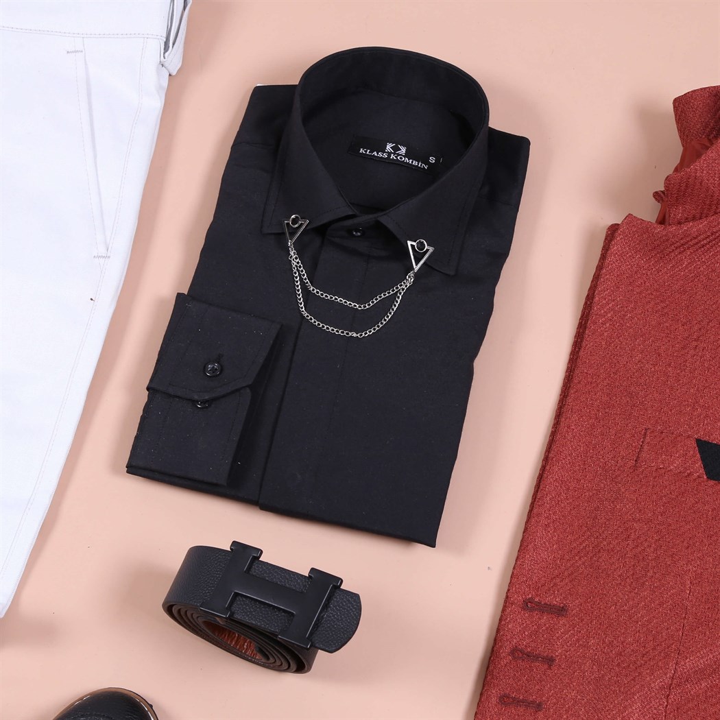 Kramit Renk Dik Yaka Takım Elbise