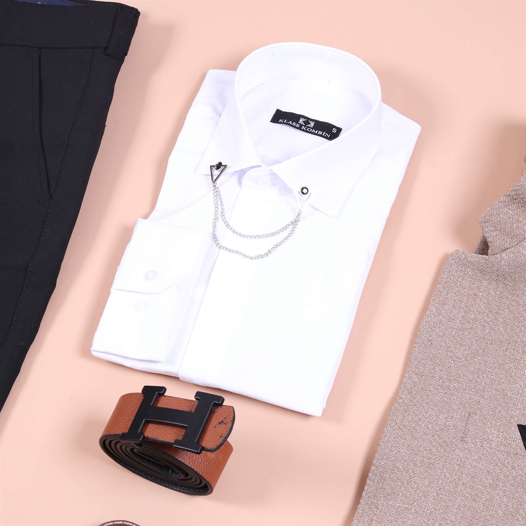 Krem Dik Yaka Takım Elbise