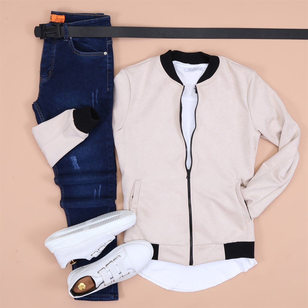 Krem Kolej Ceketli Pantolon Ayakkabı Kombini