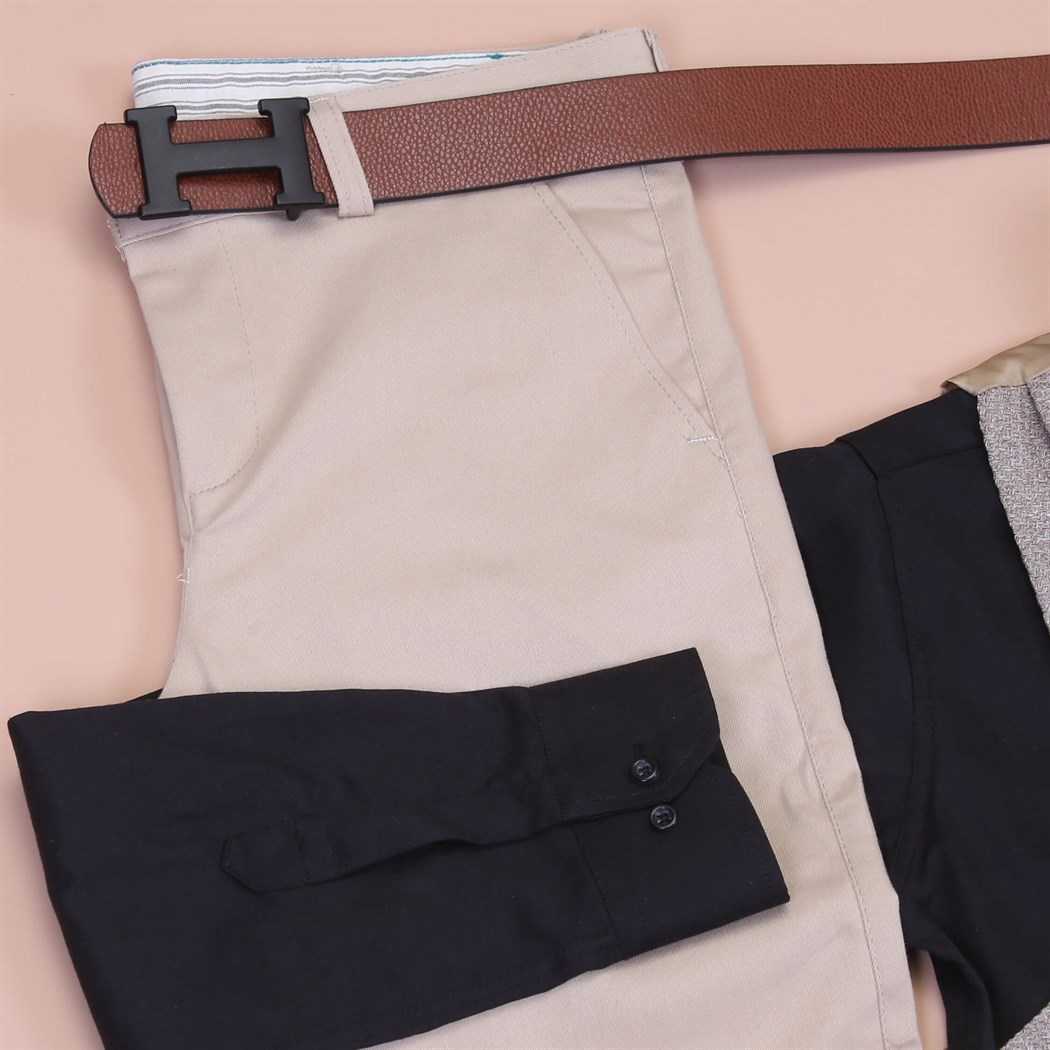 Krem Yelek Siyah Gömlek Kumaş Pantolon Klasik Ayakkabı Koımbini 