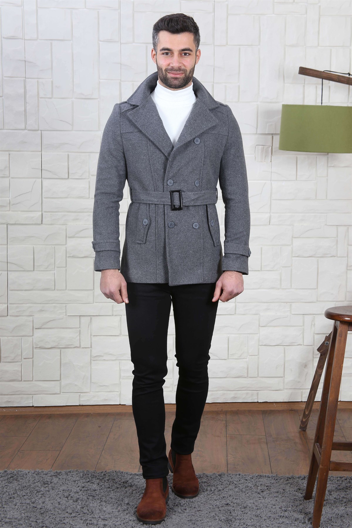 KRUVAZE YAKA ERKEK KAŞE MONT FÜME