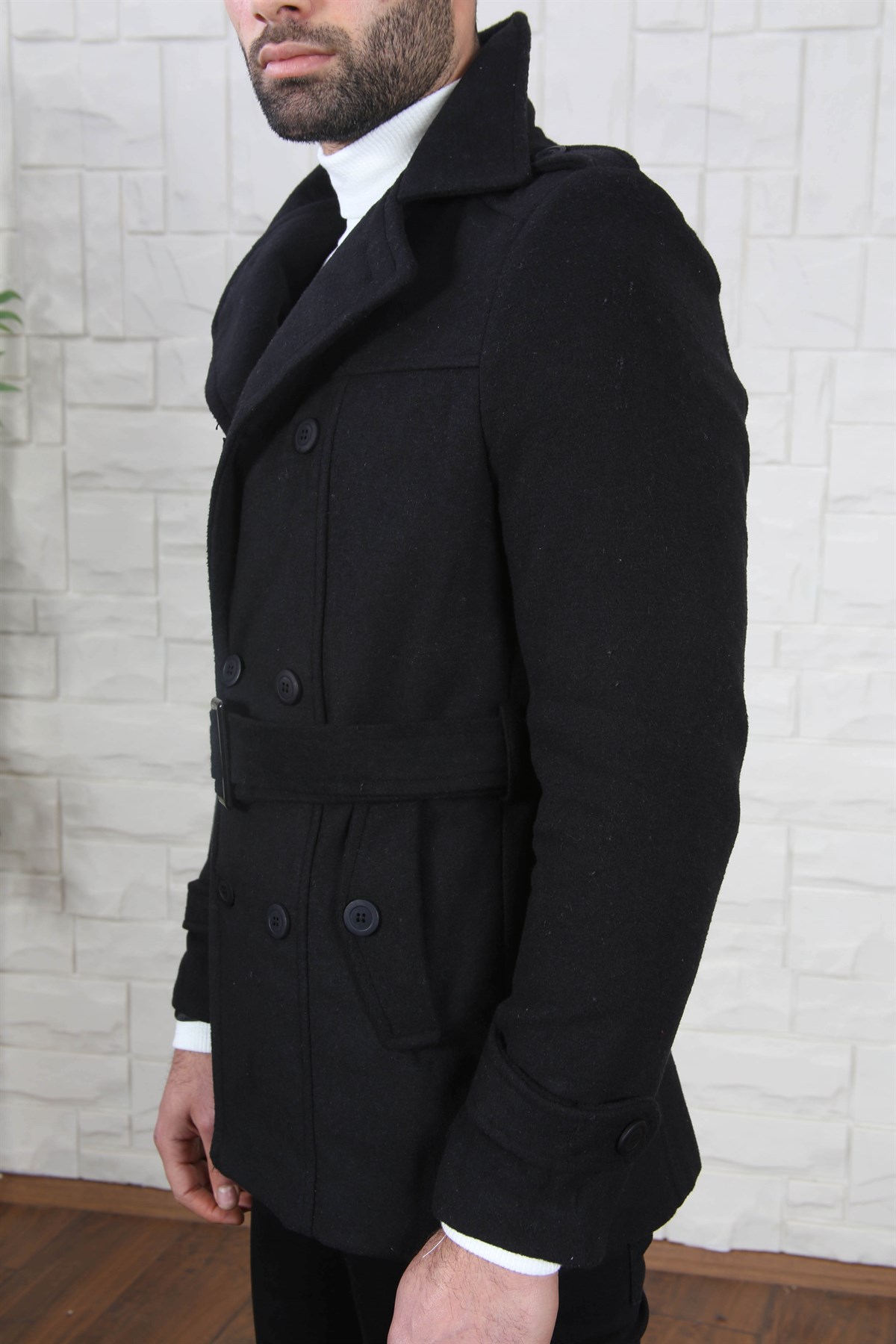 KRUVAZE YAKA ERKEK KAŞE MONT SİYAH