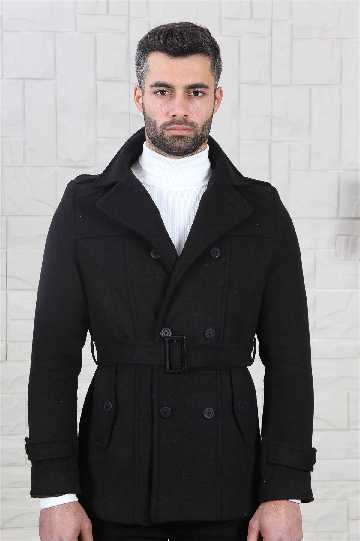 KRUVAZE YAKA ERKEK KAŞE MONT SİYAH