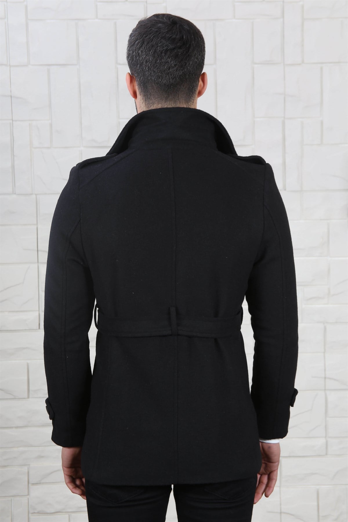 KRUVAZE YAKA ERKEK KAŞE MONT SİYAH