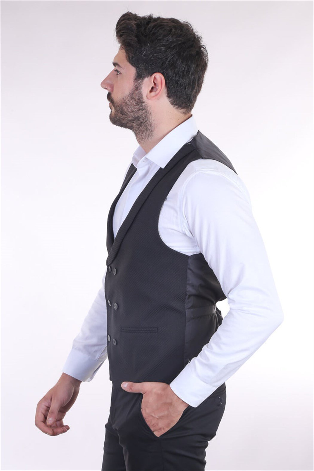 Kruvaze Yaka Klasik Siyah Yelek