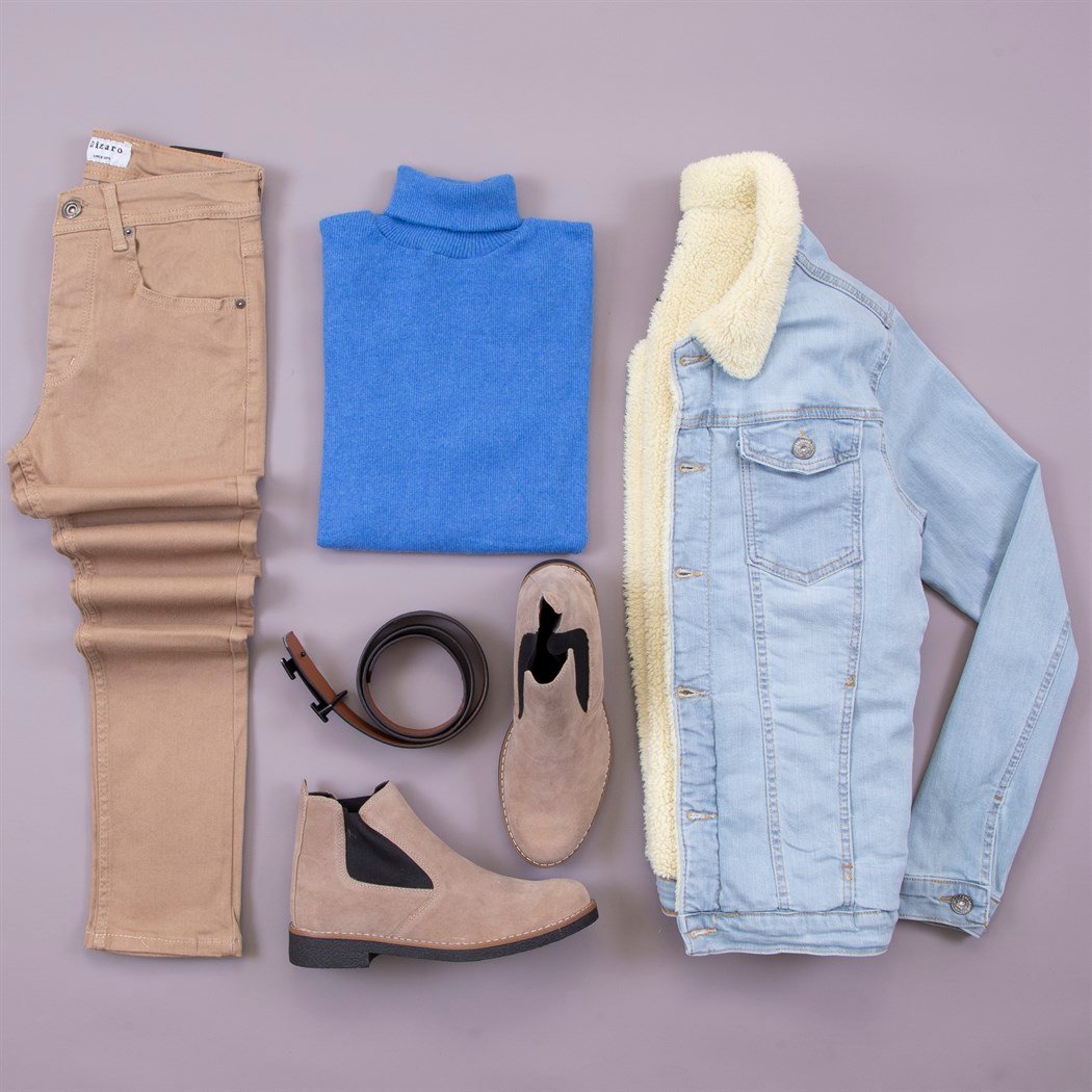 Kürklü Kot Ceket Boğazlı Kazak Pantolon Bot Kombin