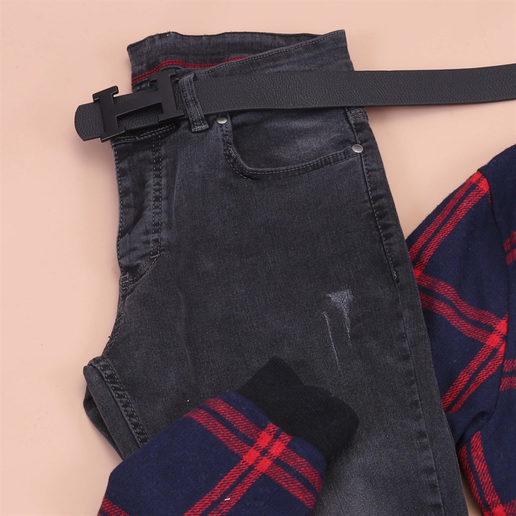 laciver Ekoseli Triko Ayakkabı kombini