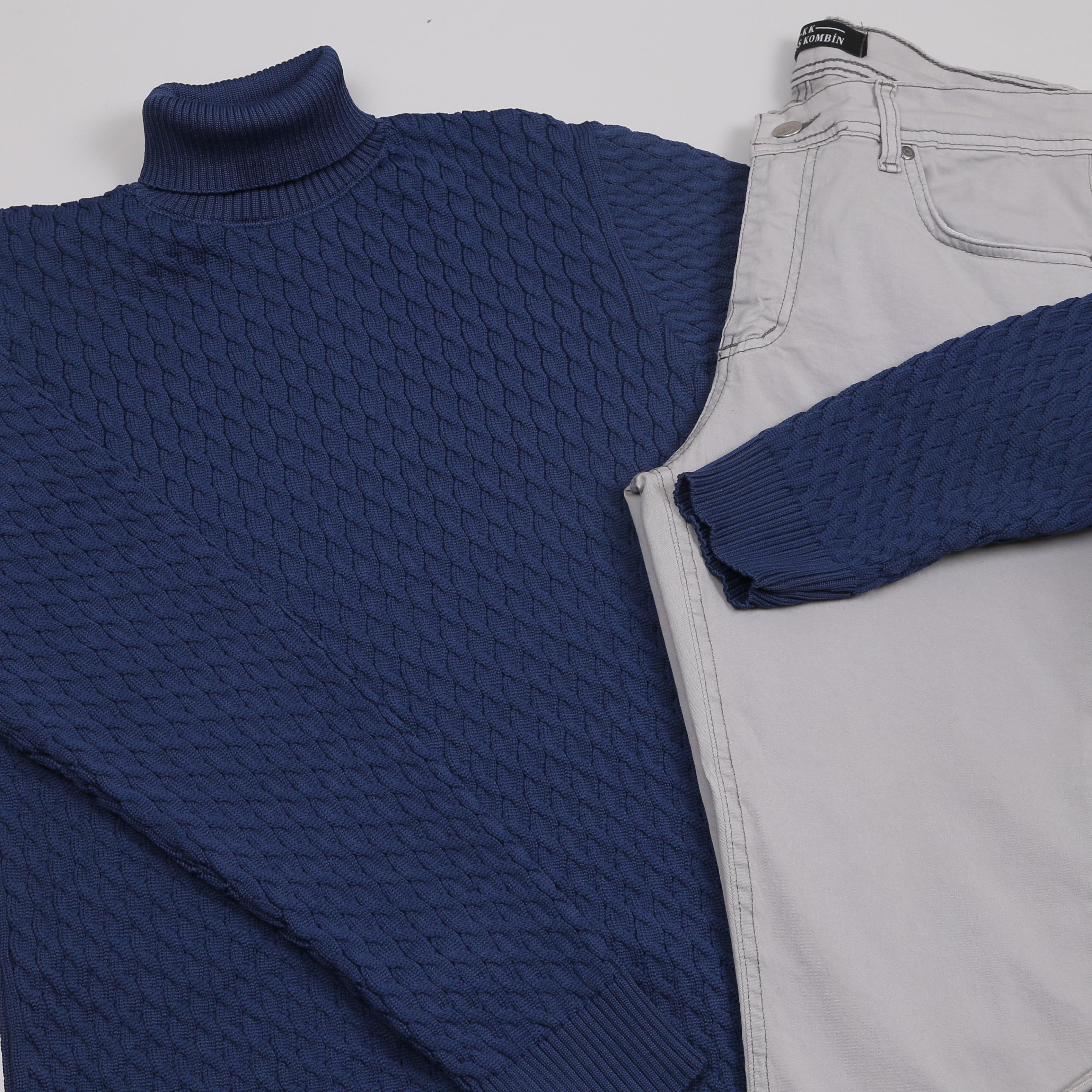 Lacivert Boğazlı triko Gri kot Pantolon