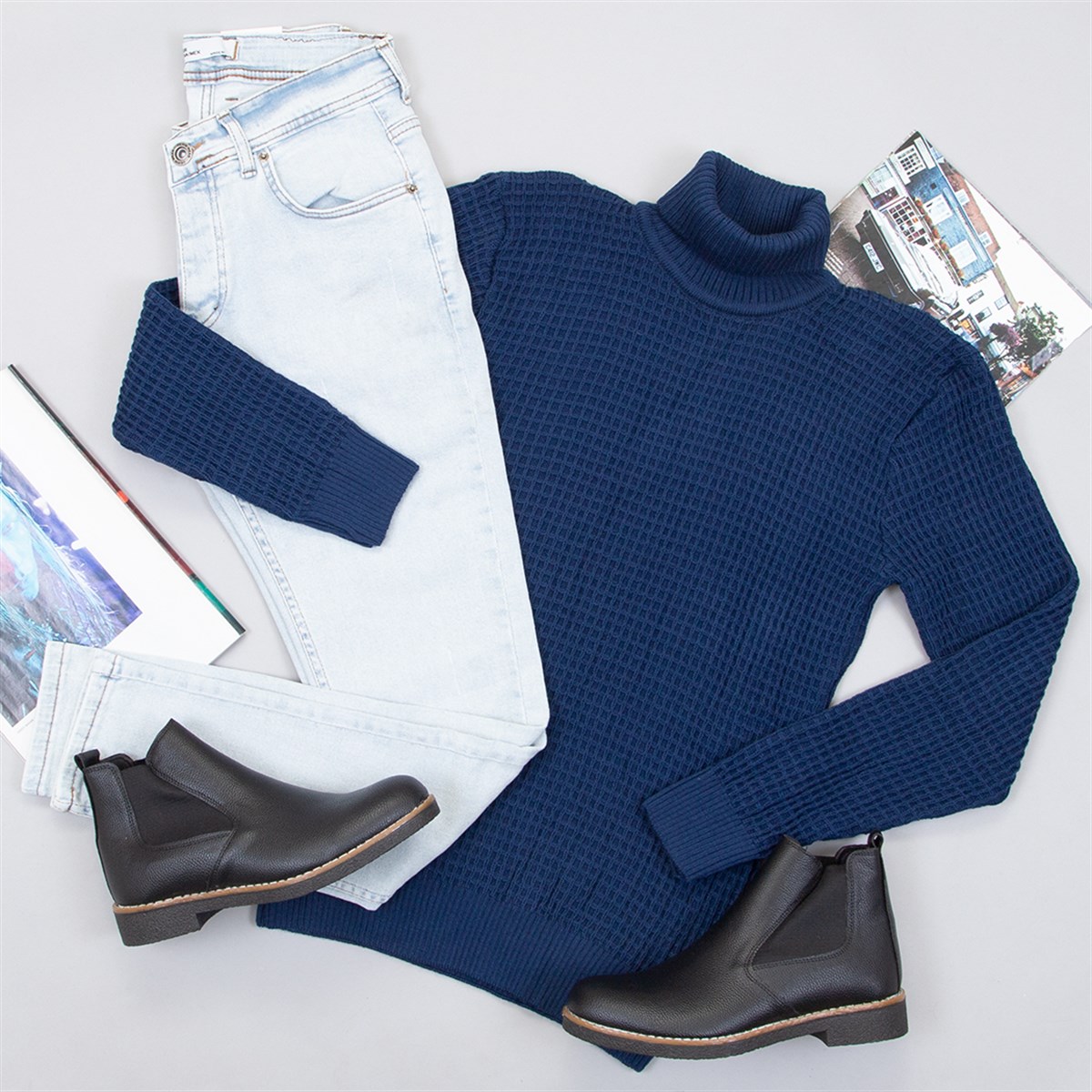 Lacivert Triko Kazak Pantolon Ayakkabı Kombin