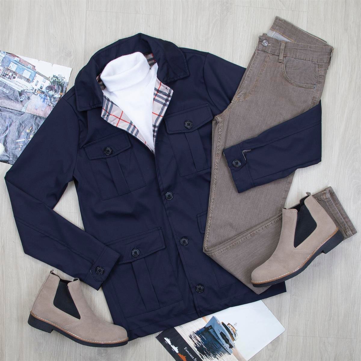 Lacivert Ceket Boğazlı Body Pantolon Bot Kombin