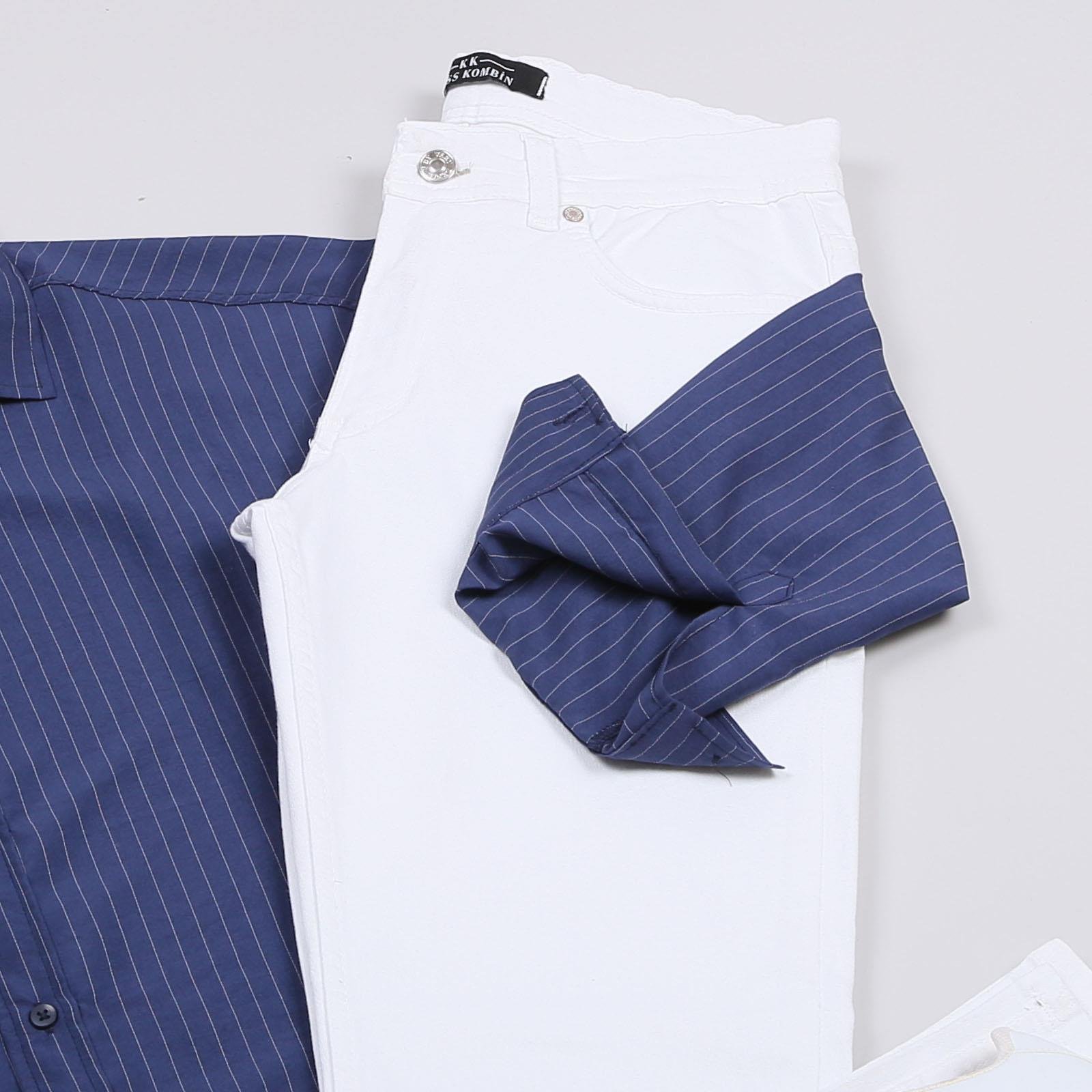 Lacivert Çizgili Gömlek Pantolon Ayakkabı Kombin