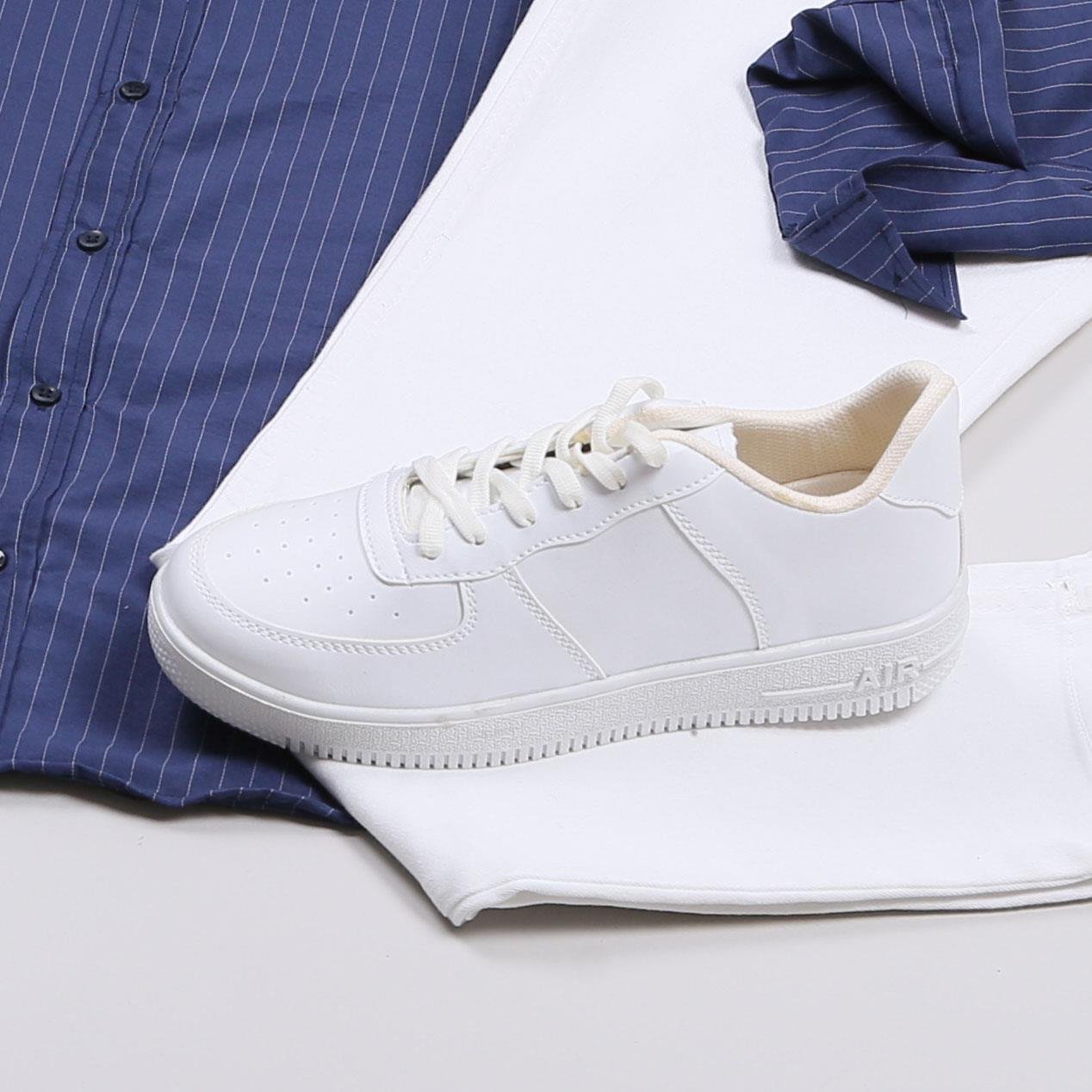 Lacivert Çizgili Gömlek Pantolon Ayakkabı Kombin