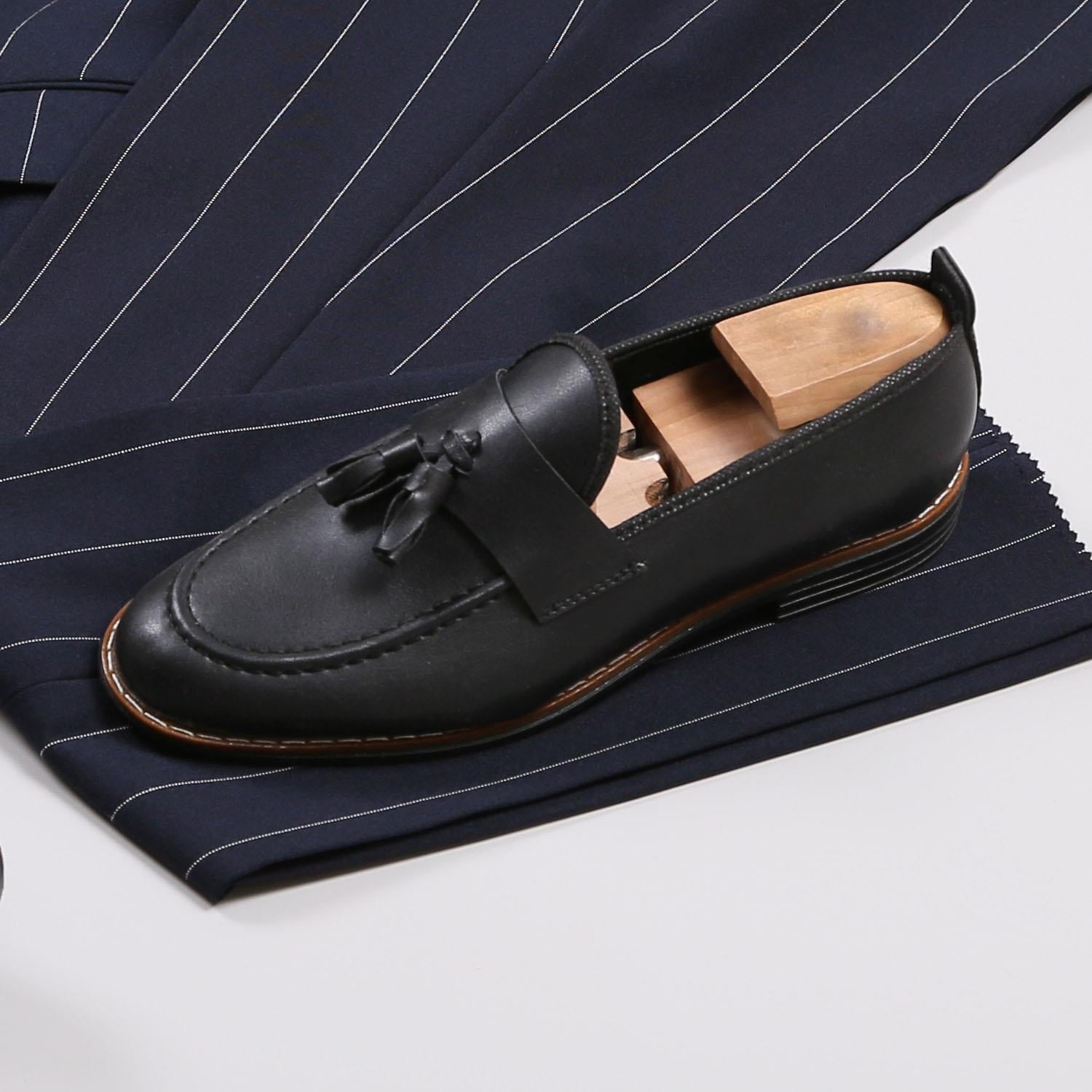 Lacivert Çizgili Kruvaze Takım Elbise Kombini