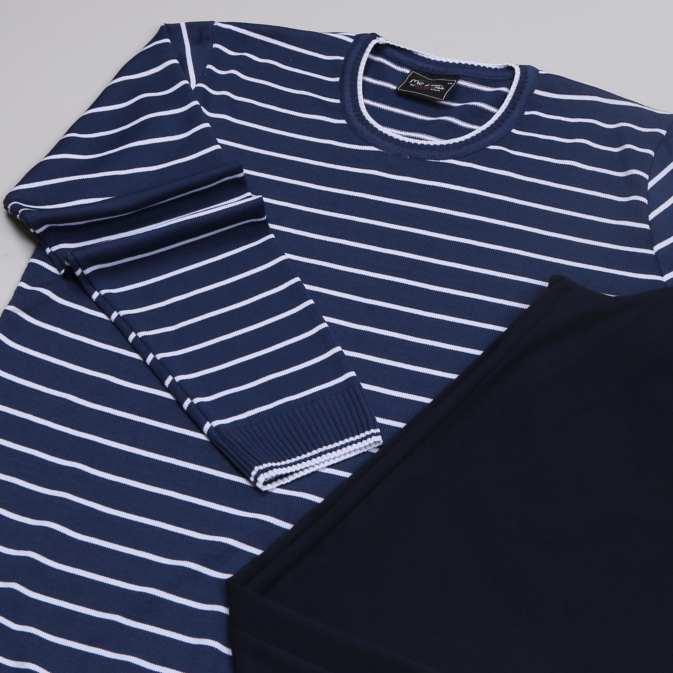 Lacivert Çizgili triko Baggy Lacivert kumaş Pantolon