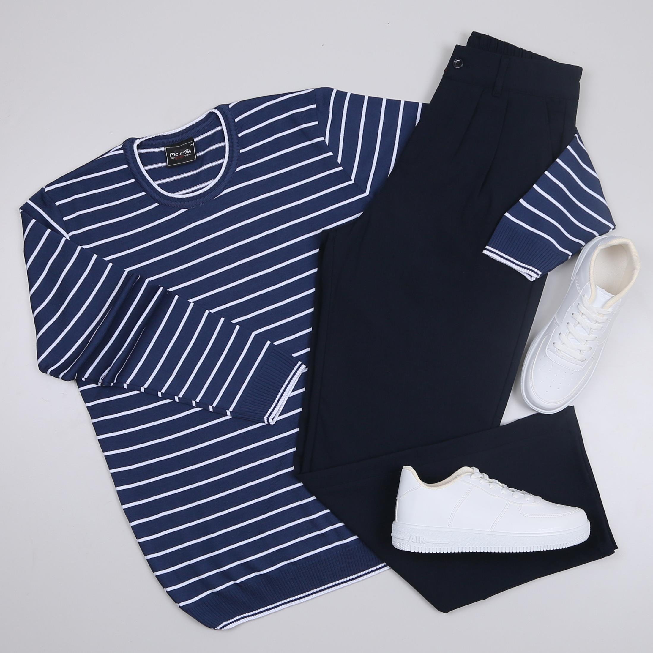 Lacivert Çizgili triko Baggy Lacivert kumaş Pantolon