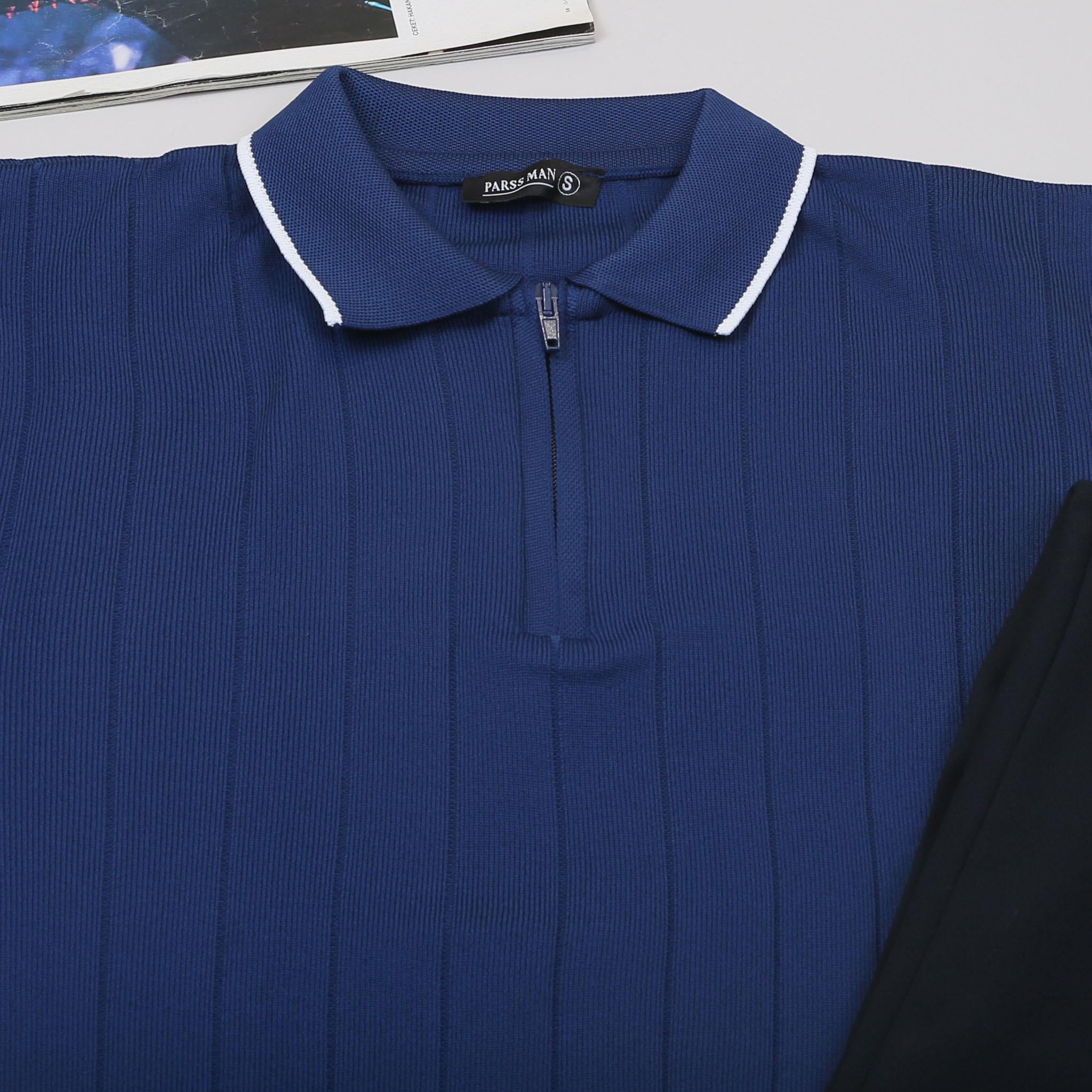 Lacivert Çizgili Triko Polo Yaka Pantolon Ayakkabı Kombin