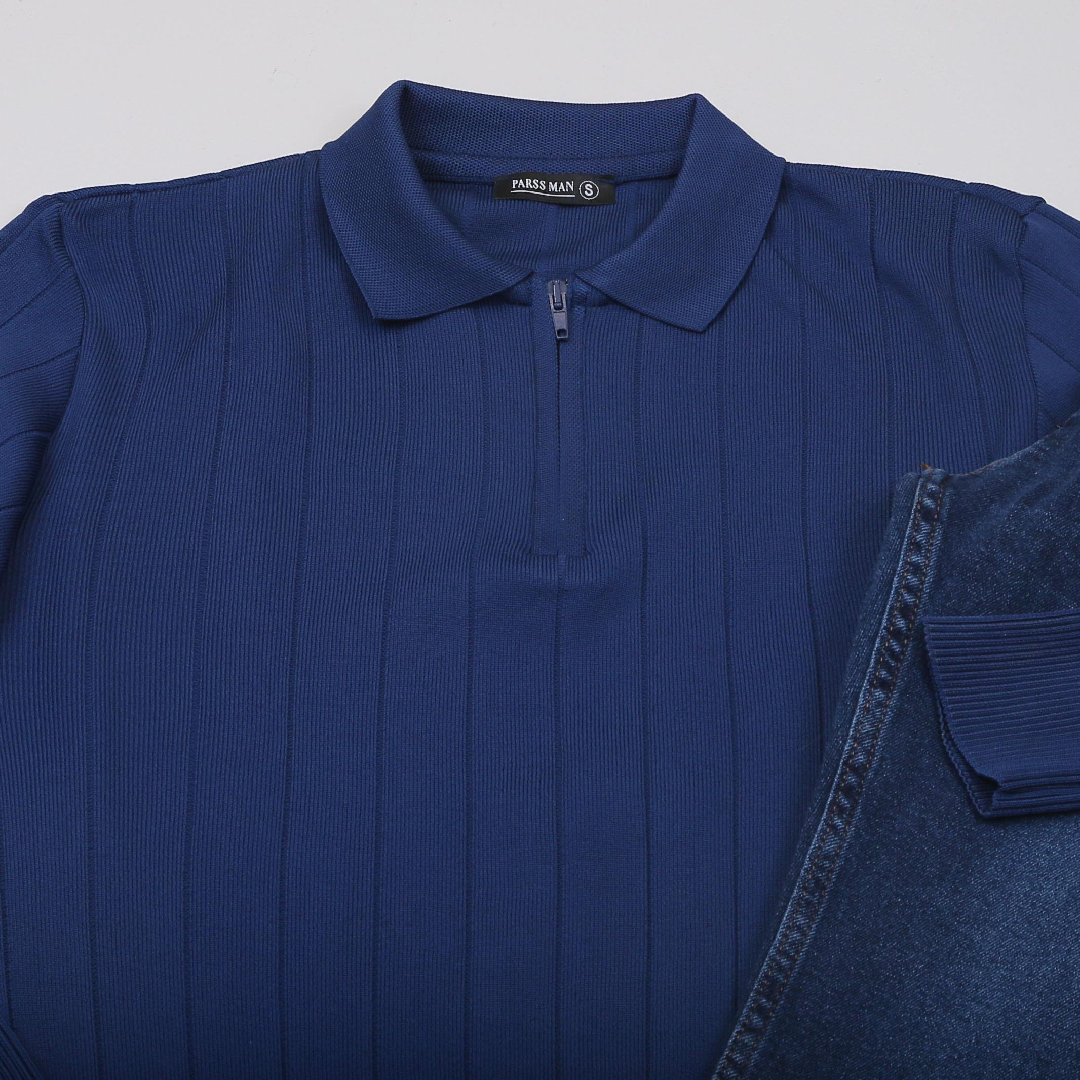 Lacivert Çizgili Triko Polo Yaka Pantolon Bot Kombin